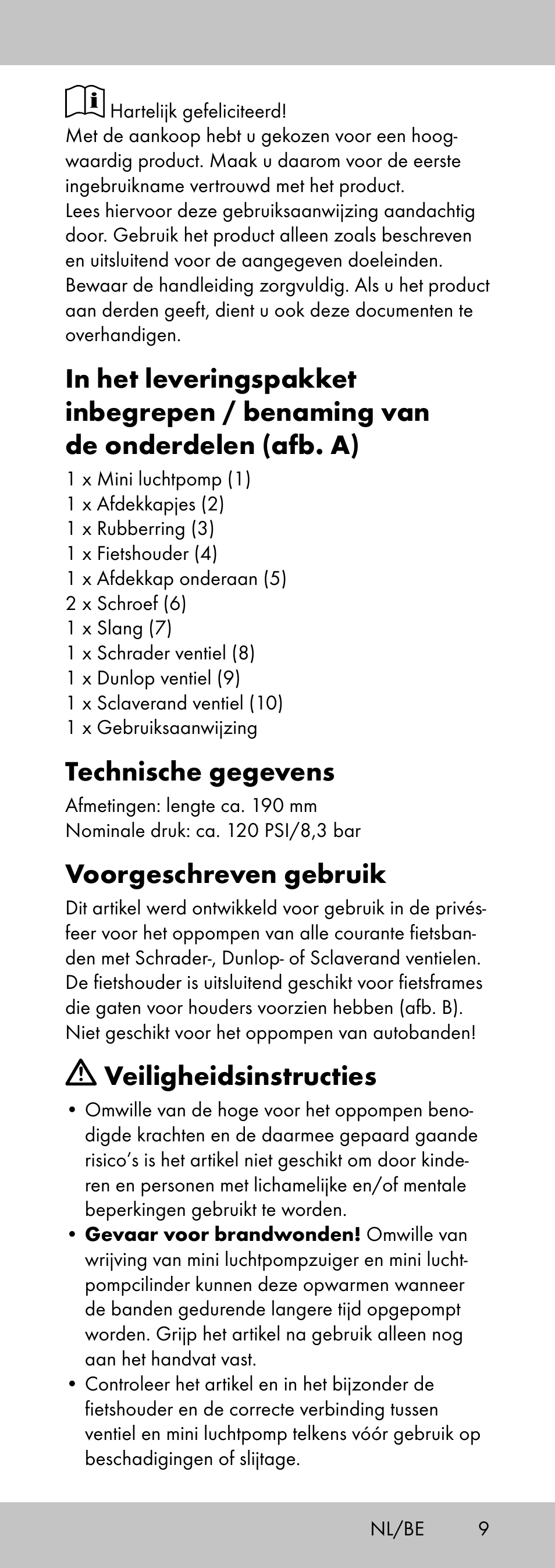 Technische gegevens, Voorgeschreven gebruik, Veiligheidsinstructies | Crivit MP-2058 User Manual | Page 9 / 20