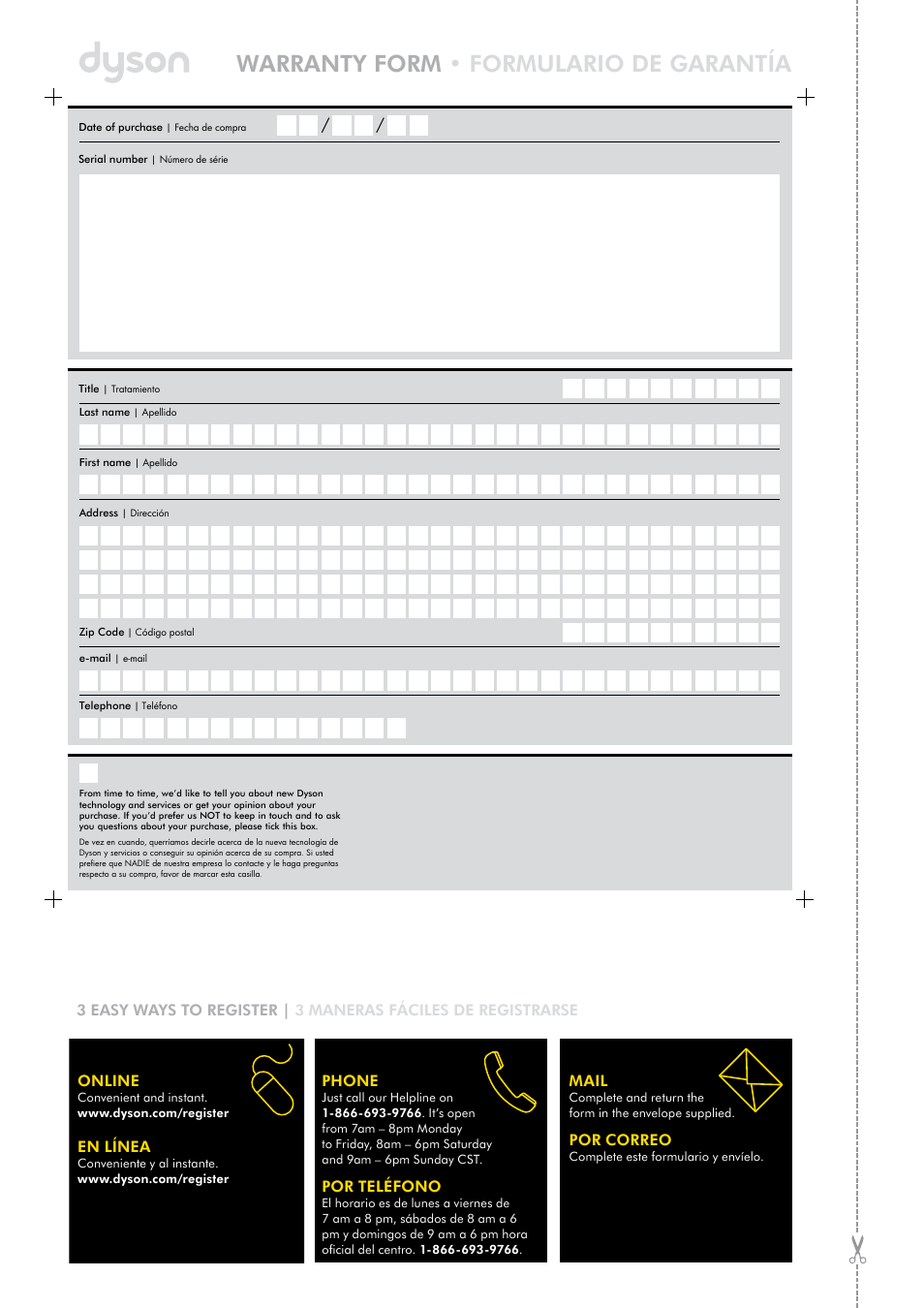 Warranty form • formulario de garantía | DYSON DC28 User Manual | Page 16 / 16