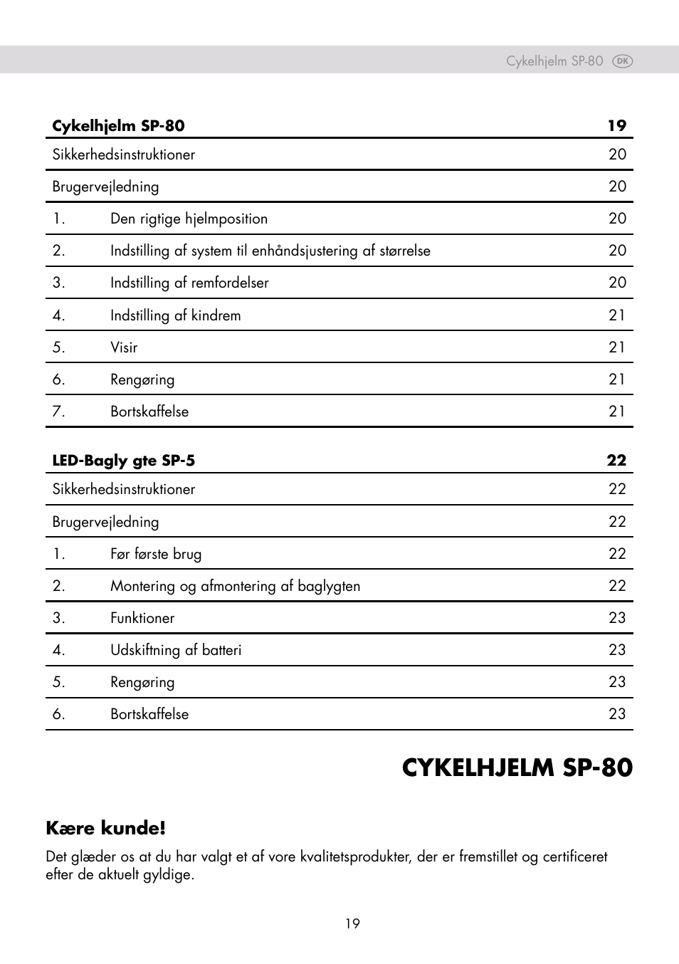 Cykelhjelm sp-80, Kære kunde | Crivit SP-80 User Manual | Page 19 / 42