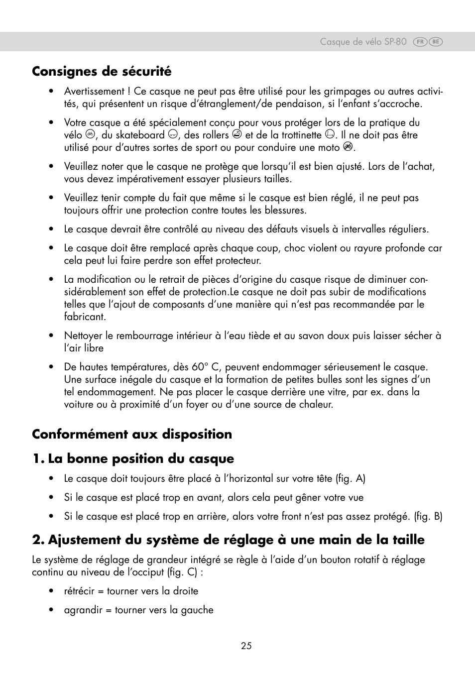 Consignes de sécurité | Crivit SP-80 User Manual | Page 25 / 42