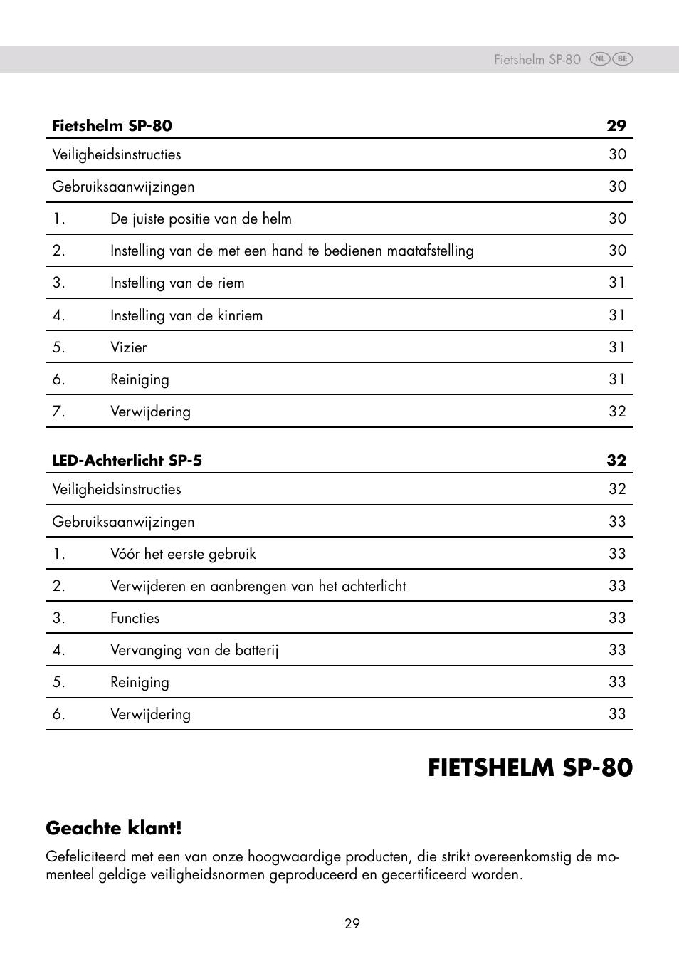 Fietshelm sp-80, Geachte klant | Crivit SP-80 User Manual | Page 29 / 42