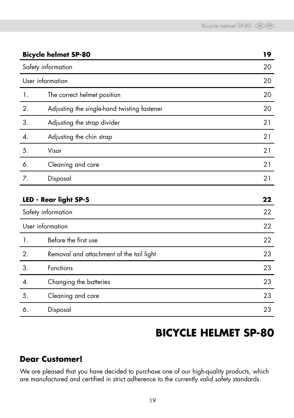 Bicycle helmet sp-80, Dear customer | Crivit SP-80 User Manual | Page 19 / 30