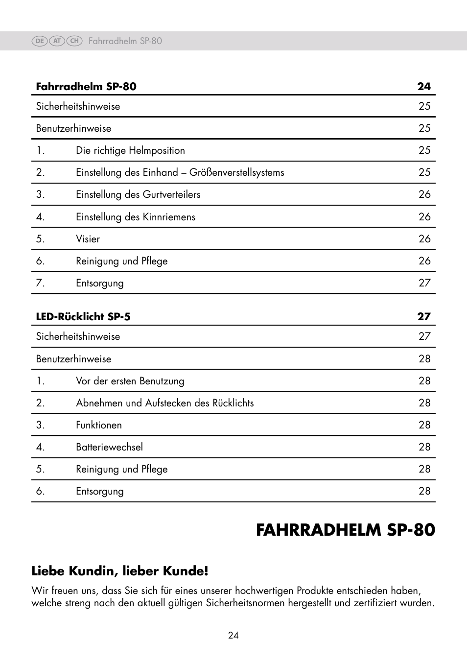 Fahrradhelm sp-80, Liebe kundin, lieber kunde | Crivit SP-80 User Manual | Page 24 / 30
