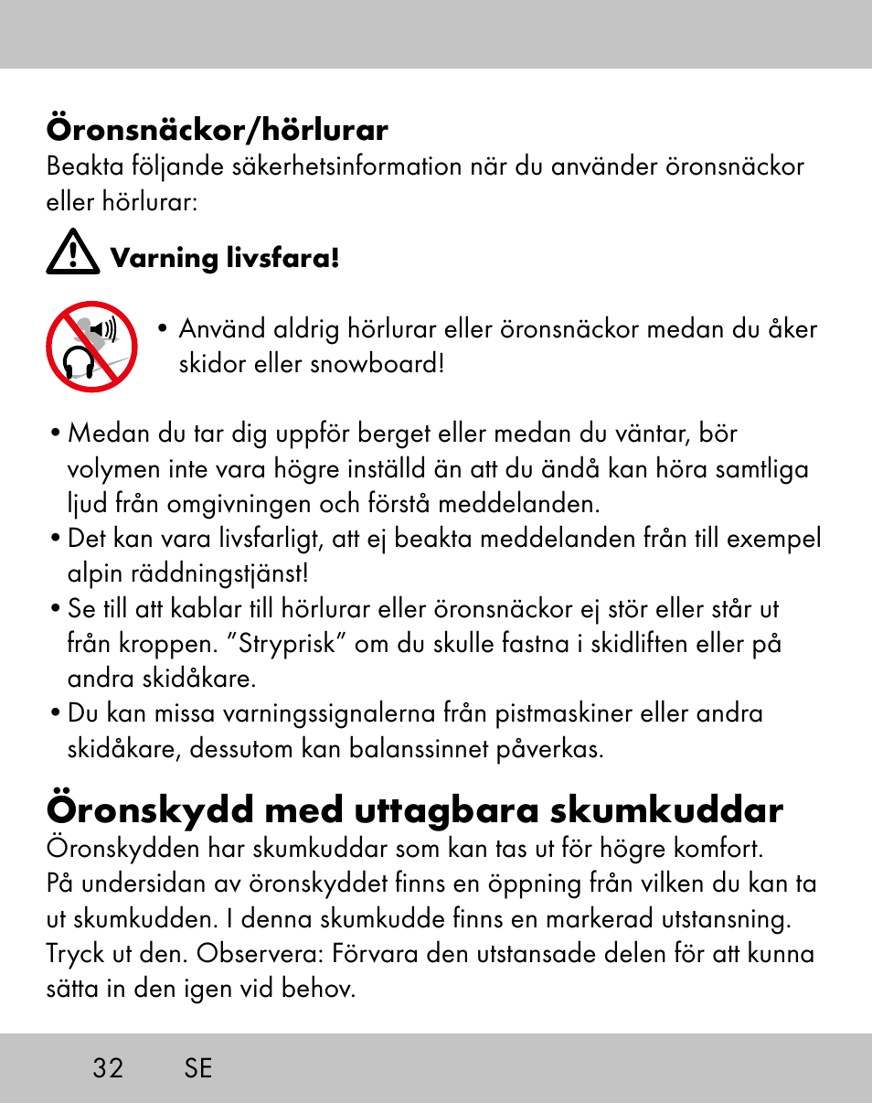 Öronskydd med uttagbara skumkuddar | Crivit ES-1656 User Manual | Page 30 / 74