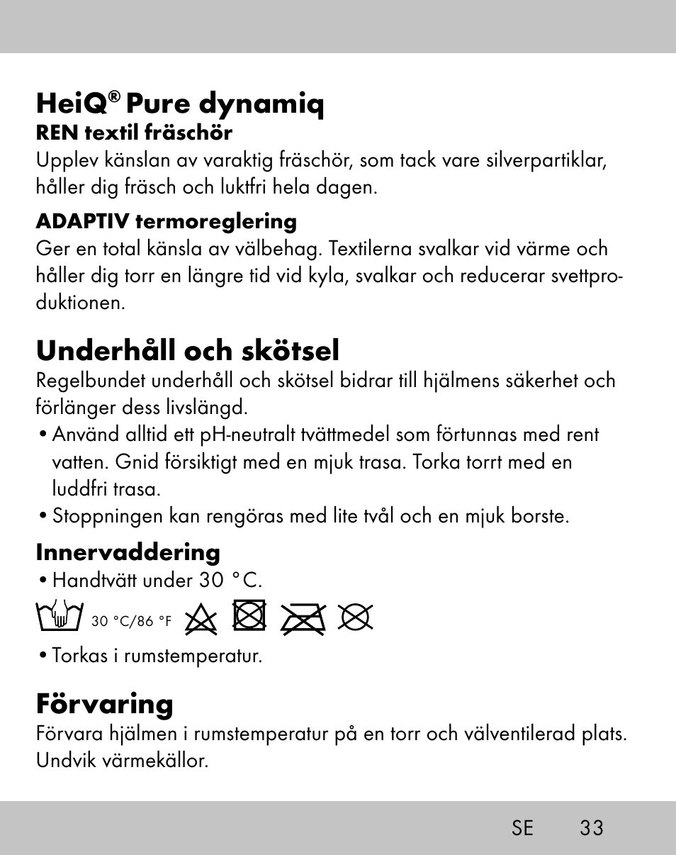 Heiq, Pure dynamiq, Underhåll och skötsel | Förvaring | Crivit ES-1656 User Manual | Page 31 / 74