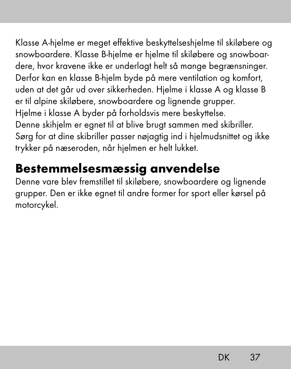 Bestemmelsesmæssig anvendelse | Crivit ES-1656 User Manual | Page 35 / 74