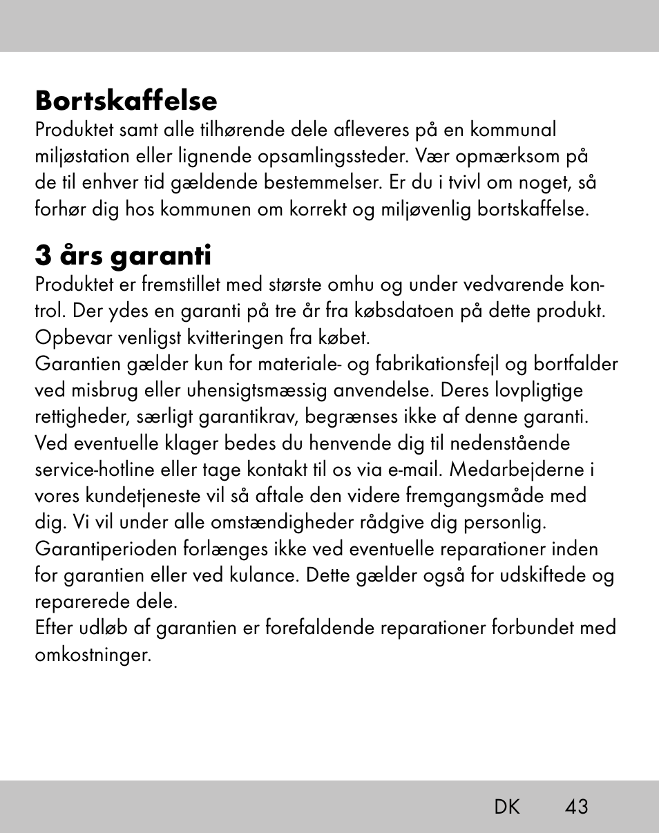 Bortskaffelse, 3 års garanti | Crivit ES-1656 User Manual | Page 41 / 74