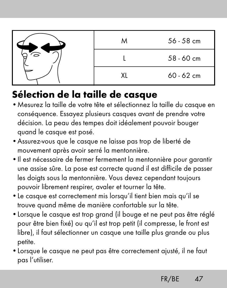 Sélection de la taille de casque | Crivit ES-1656 User Manual | Page 45 / 74