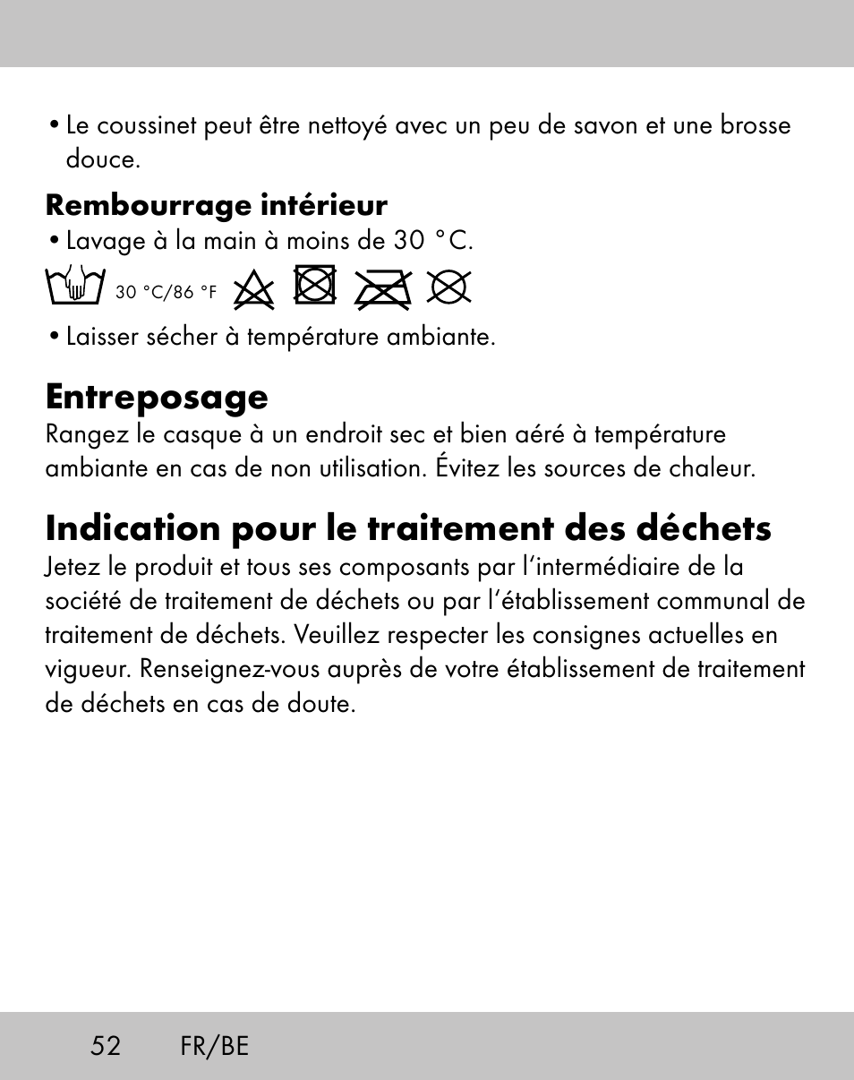 Entreposage, Indication pour le traitement des déchets | Crivit ES-1656 User Manual | Page 50 / 74