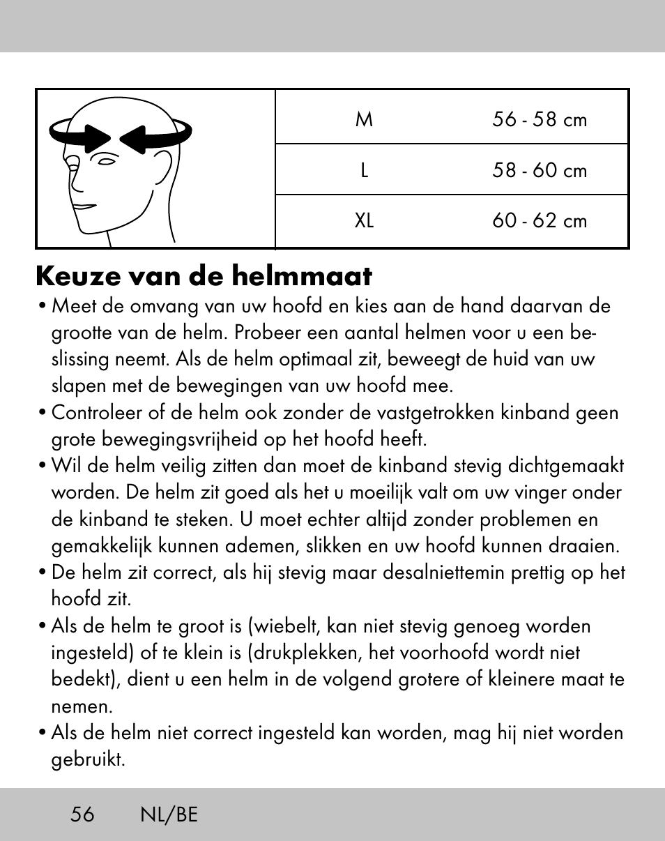 Keuze van de helmmaat | Crivit ES-1656 User Manual | Page 54 / 74