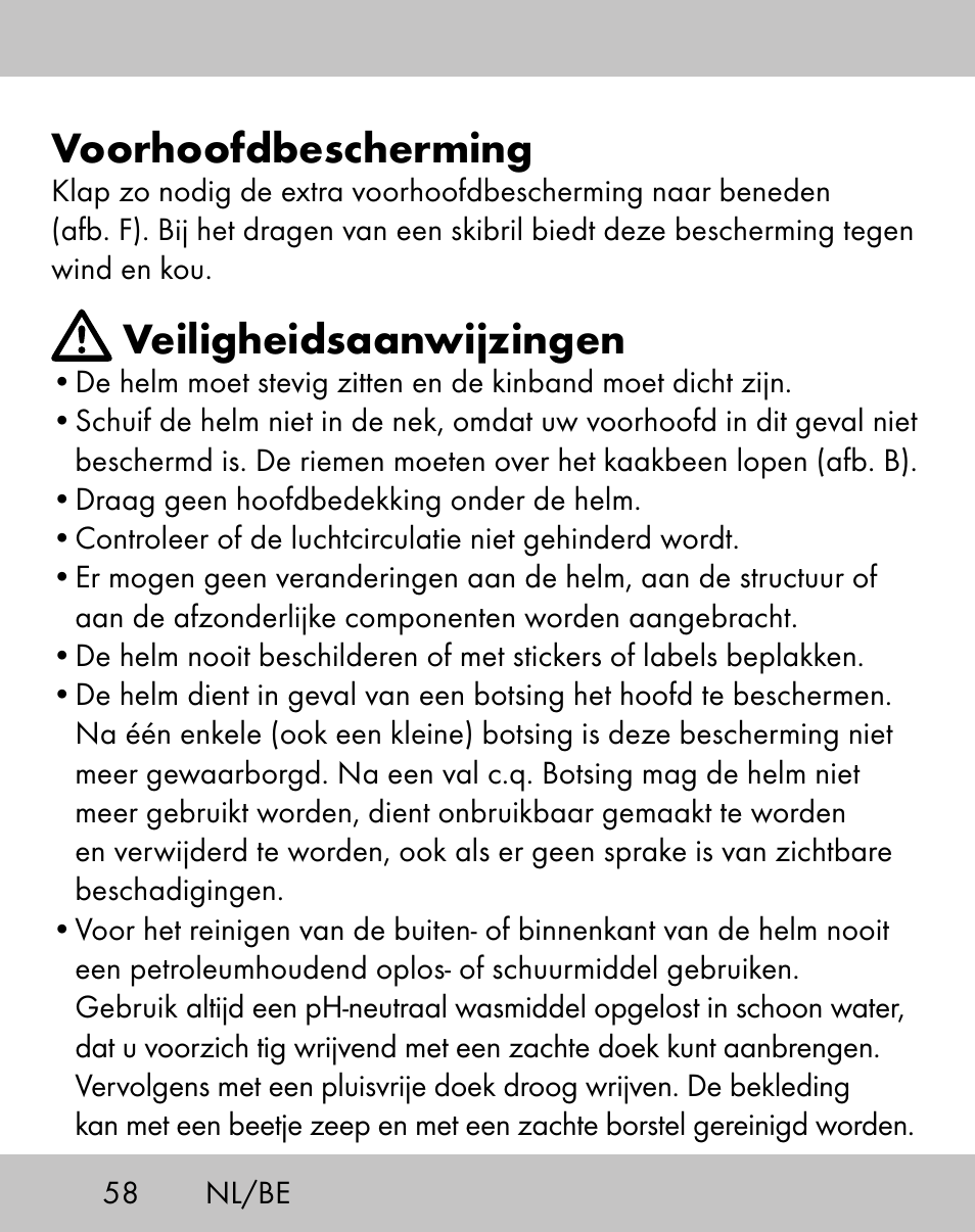 Voorhoofdbescherming, Veiligheidsaanwijzingen | Crivit ES-1656 User Manual | Page 56 / 74