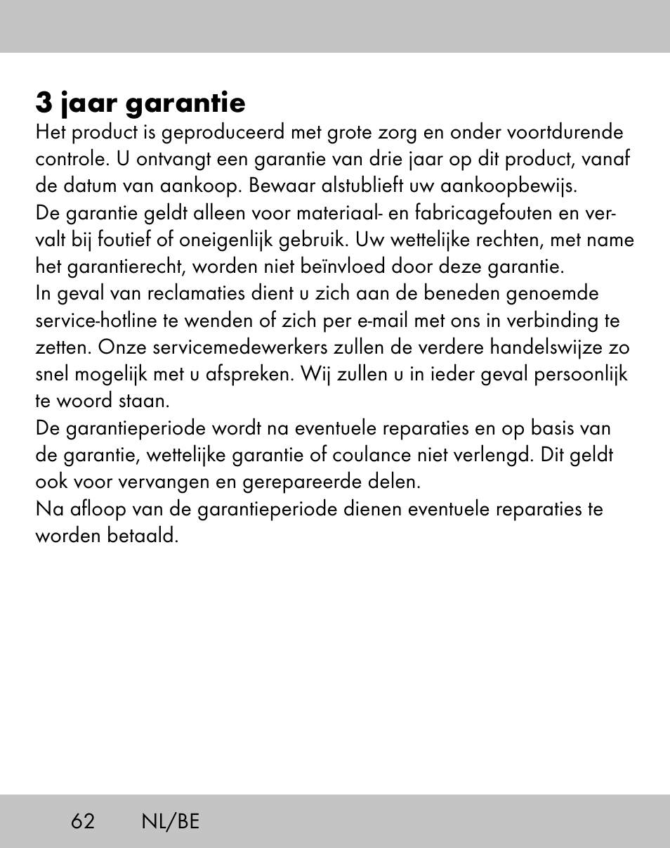 3 jaar garantie | Crivit ES-1656 User Manual | Page 60 / 74