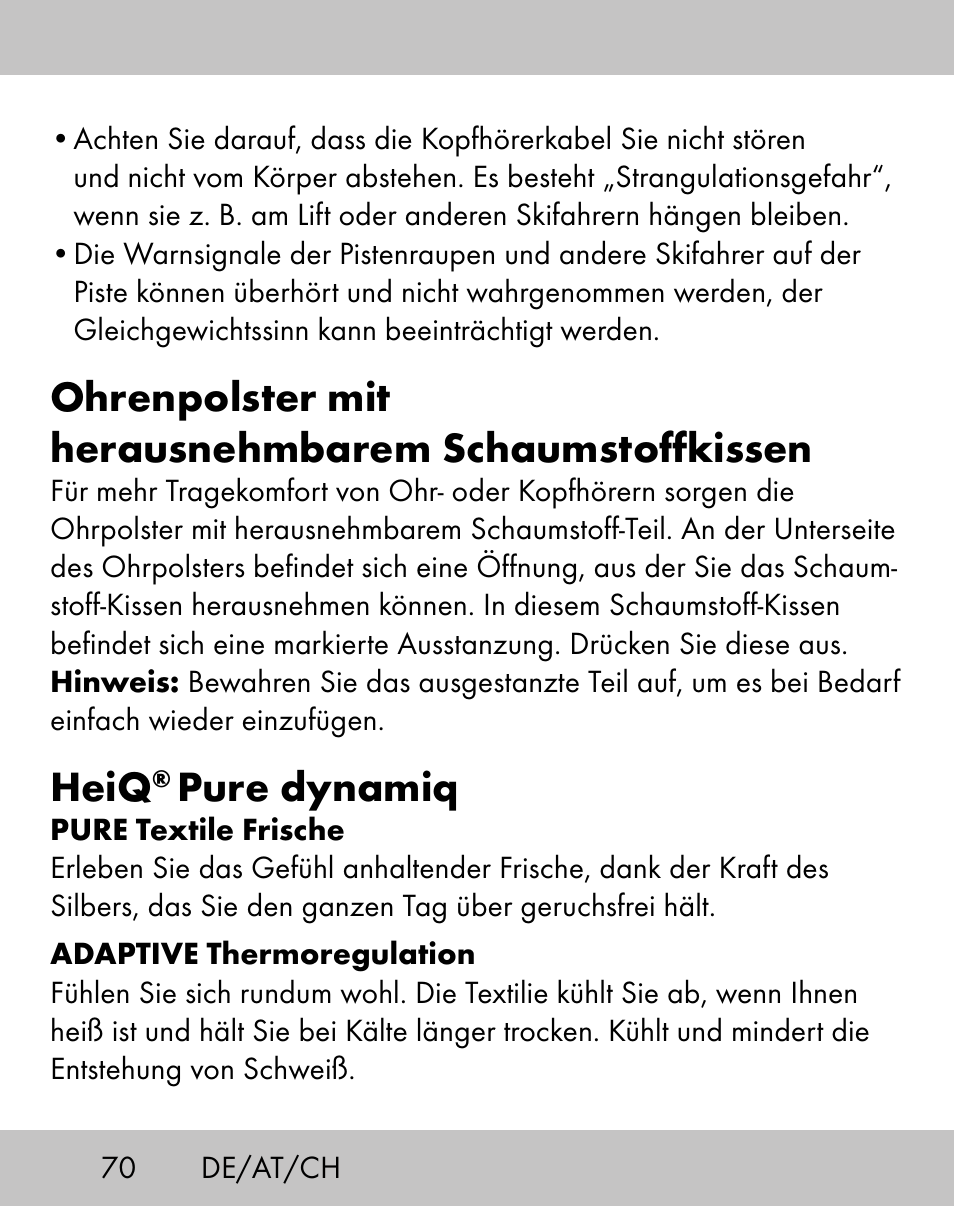 Ohrenpolster mit herausnehmbarem schaumstoffkissen, Heiq, Pure dynamiq | Crivit ES-1656 User Manual | Page 68 / 74