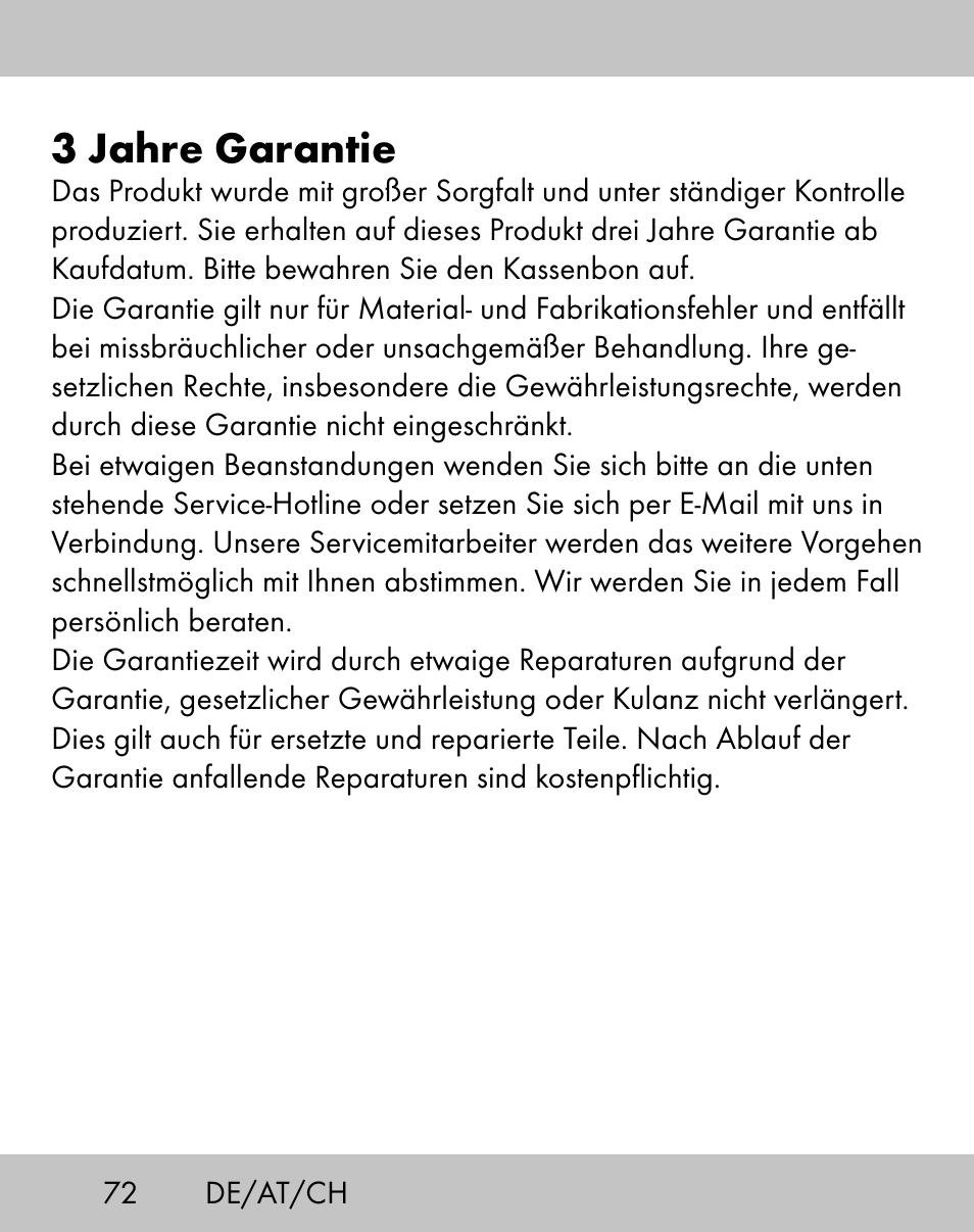 3 jahre garantie | Crivit ES-1656 User Manual | Page 70 / 74