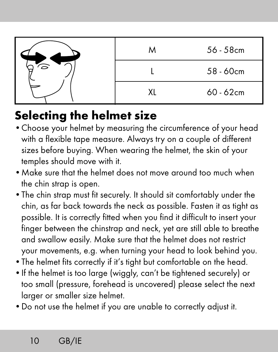 Selecting the helmet size | Crivit ES-1656 User Manual | Page 8 / 74