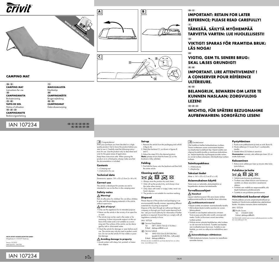 Crivit Camping Mat User Manual | 2 pages