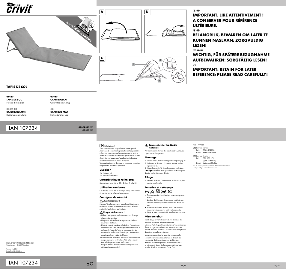 Crivit Camping Mat User Manual | 2 pages