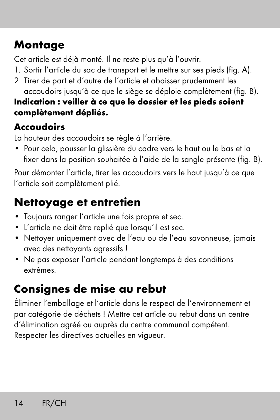 Montage, Nettoyage et entretien, Consignes de mise au rebut | Crivit Camping Chair User Manual | Page 12 / 24