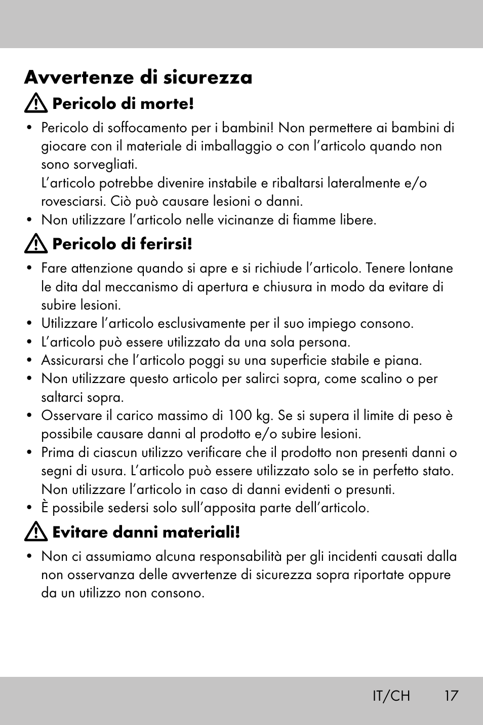 Avvertenze di sicurezza | Crivit Camping Chair User Manual | Page 15 / 24