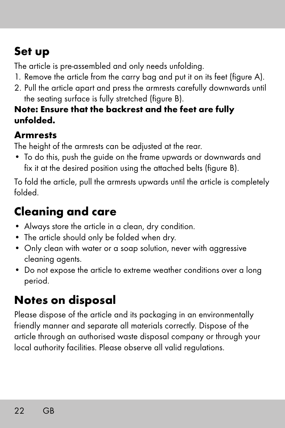 Set up, Cleaning and care | Crivit Camping Chair User Manual | Page 20 / 24