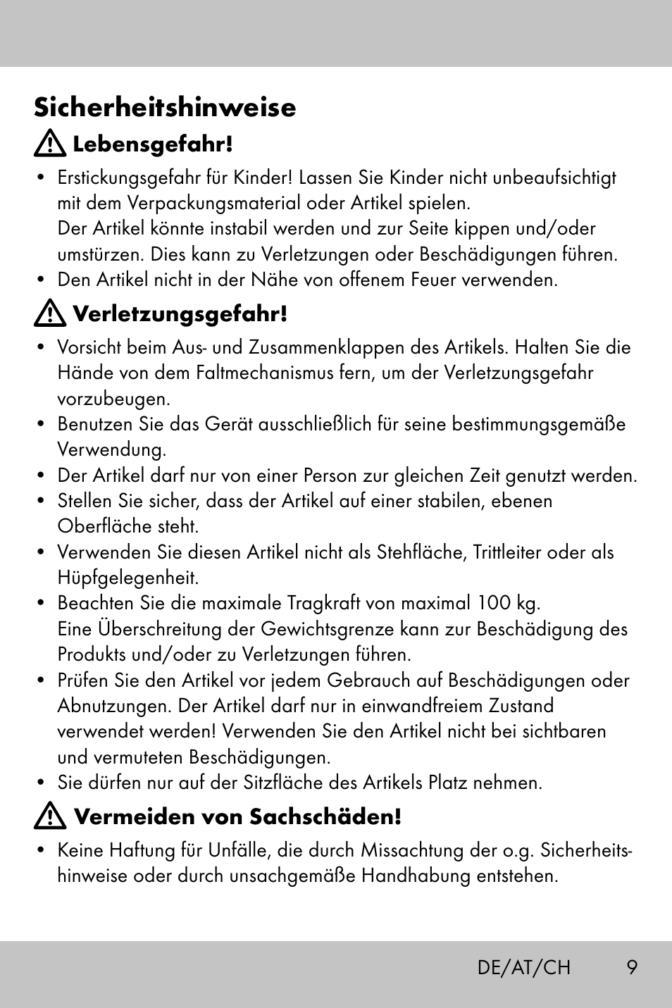 Sicherheitshinweise | Crivit Camping Chair User Manual | Page 7 / 24