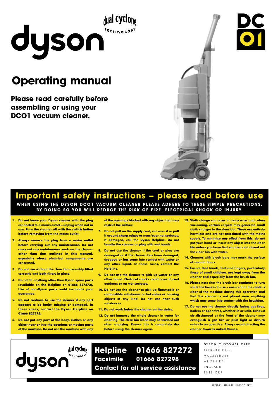 DYSON DC 01 User Manual | 6 pages