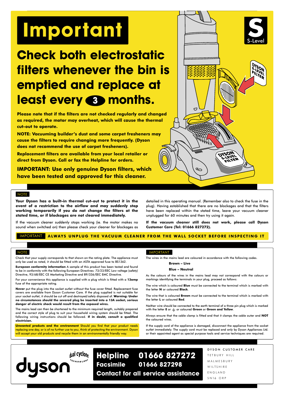 Important | DYSON DC 01 User Manual | Page 6 / 6