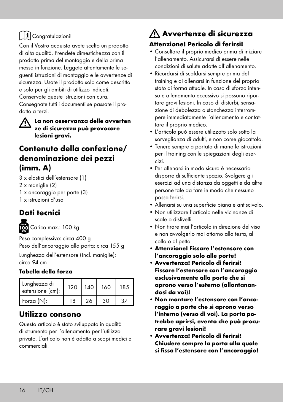Dati tecnici, Utilizzo consono, Avvertenze di sicurezza | Crivit FE-1958 User Manual | Page 14 / 26