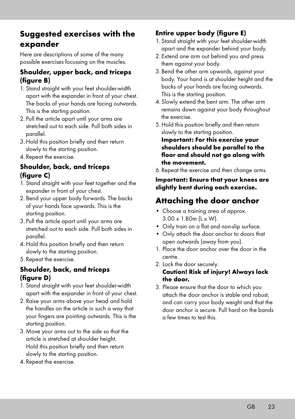 Attaching the door anchor, Suggested exercises with the expander | Crivit FE-1958 User Manual | Page 21 / 26