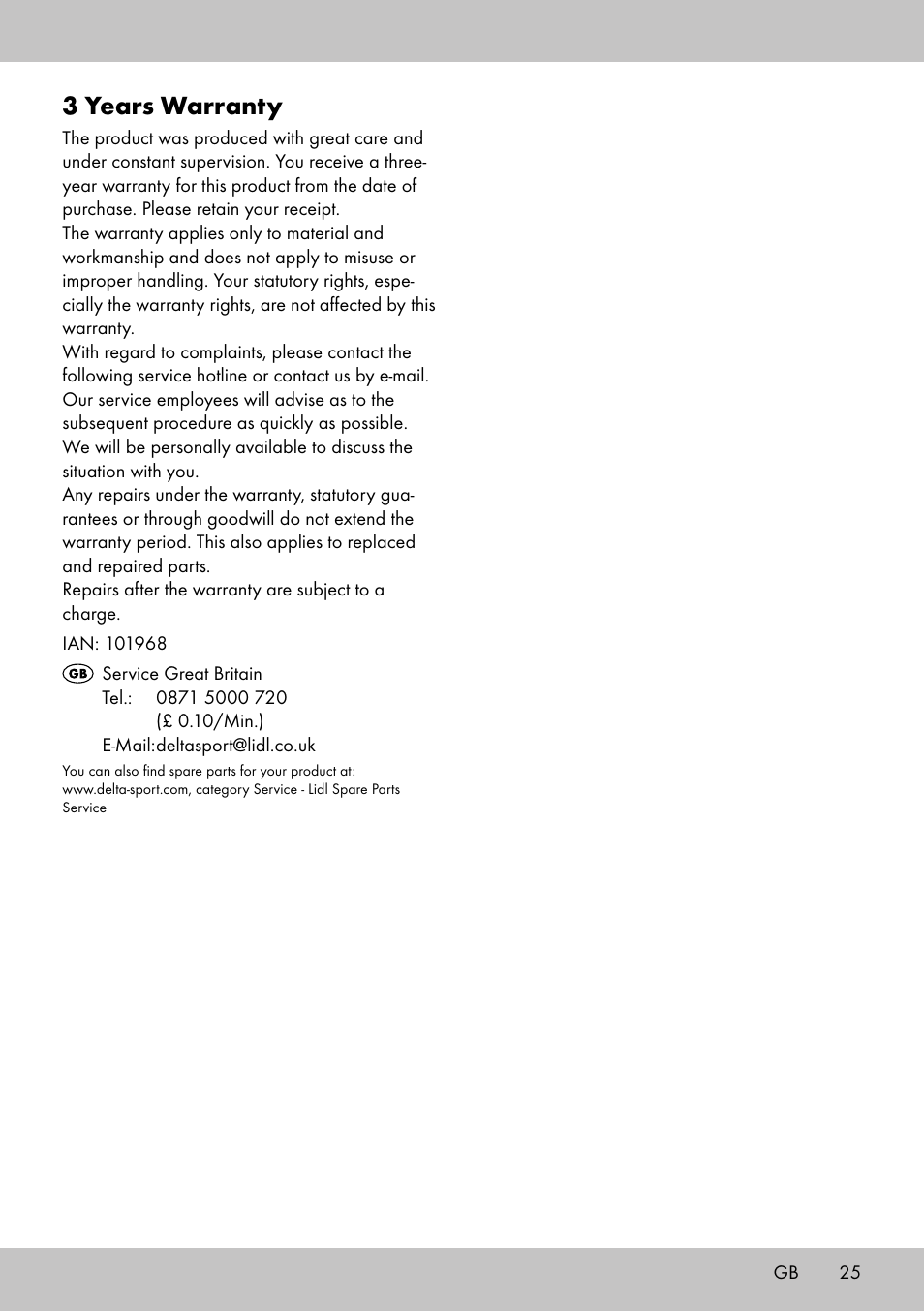 3 years warranty | Crivit FE-1958 User Manual | Page 23 / 26