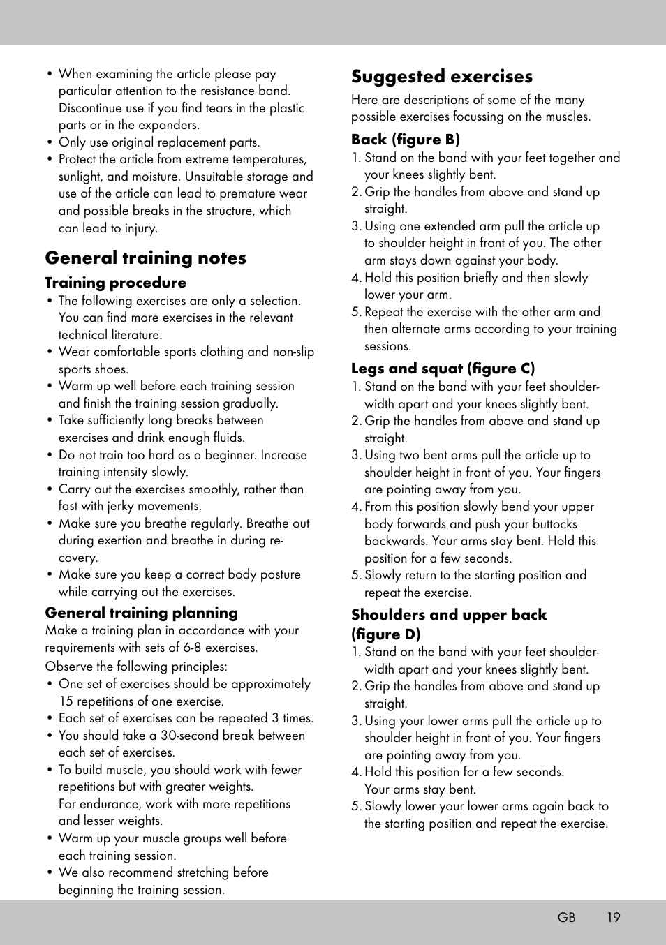 Suggested exercises | Crivit PT-1959 User Manual | Page 17 / 18