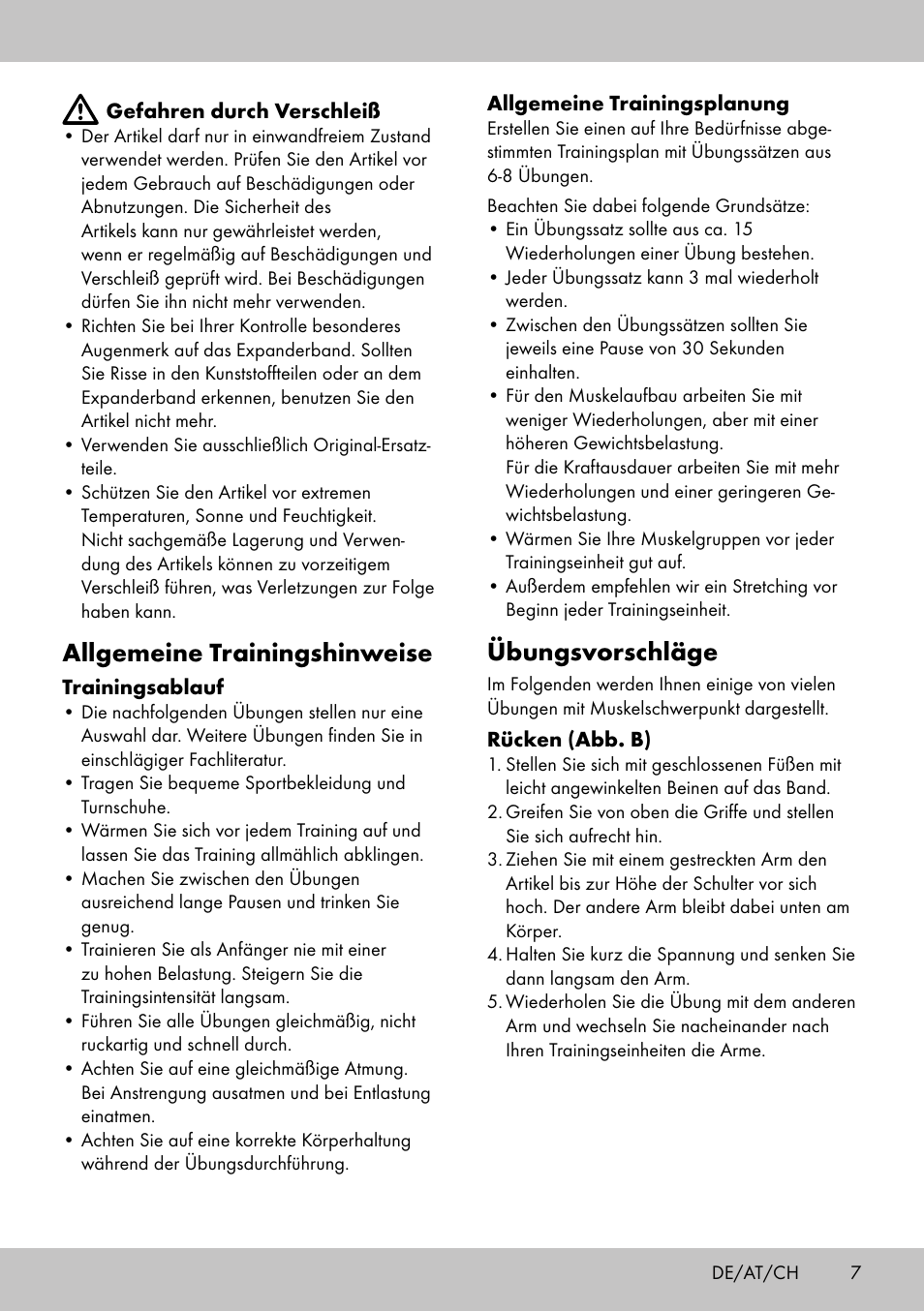 Allgemeine trainingshinweise, Übungsvorschläge | Crivit PT-1959 User Manual | Page 5 / 18