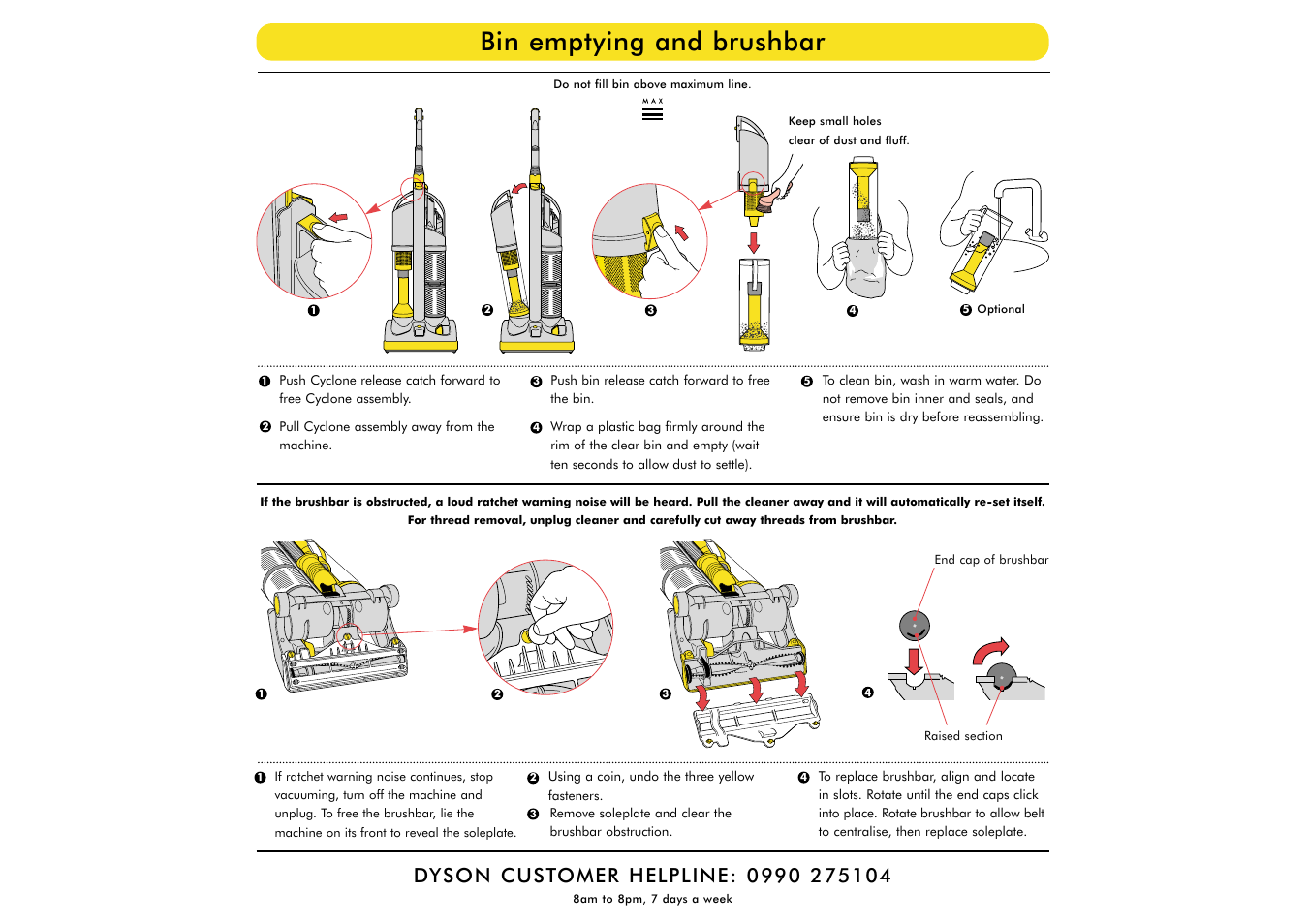 Bin emptying and brushbar | DYSON DC03 User Manual | Page 4 / 6