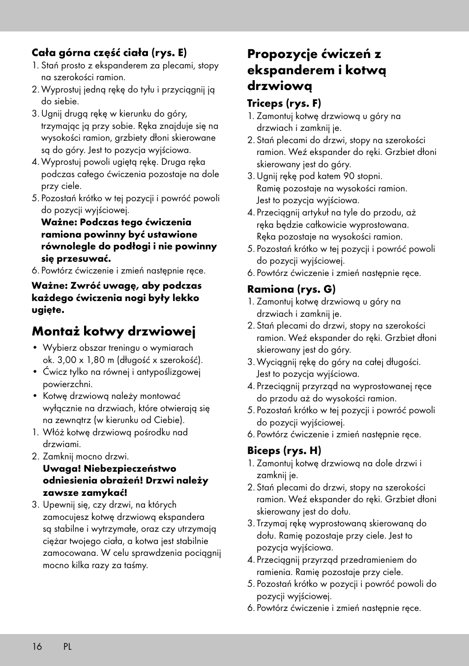 Montaż kotwy drzwiowej, Propozycje ćwiczeń z ekspanderem i kotwą drzwiową | Crivit FE-1958 User Manual | Page 14 / 38