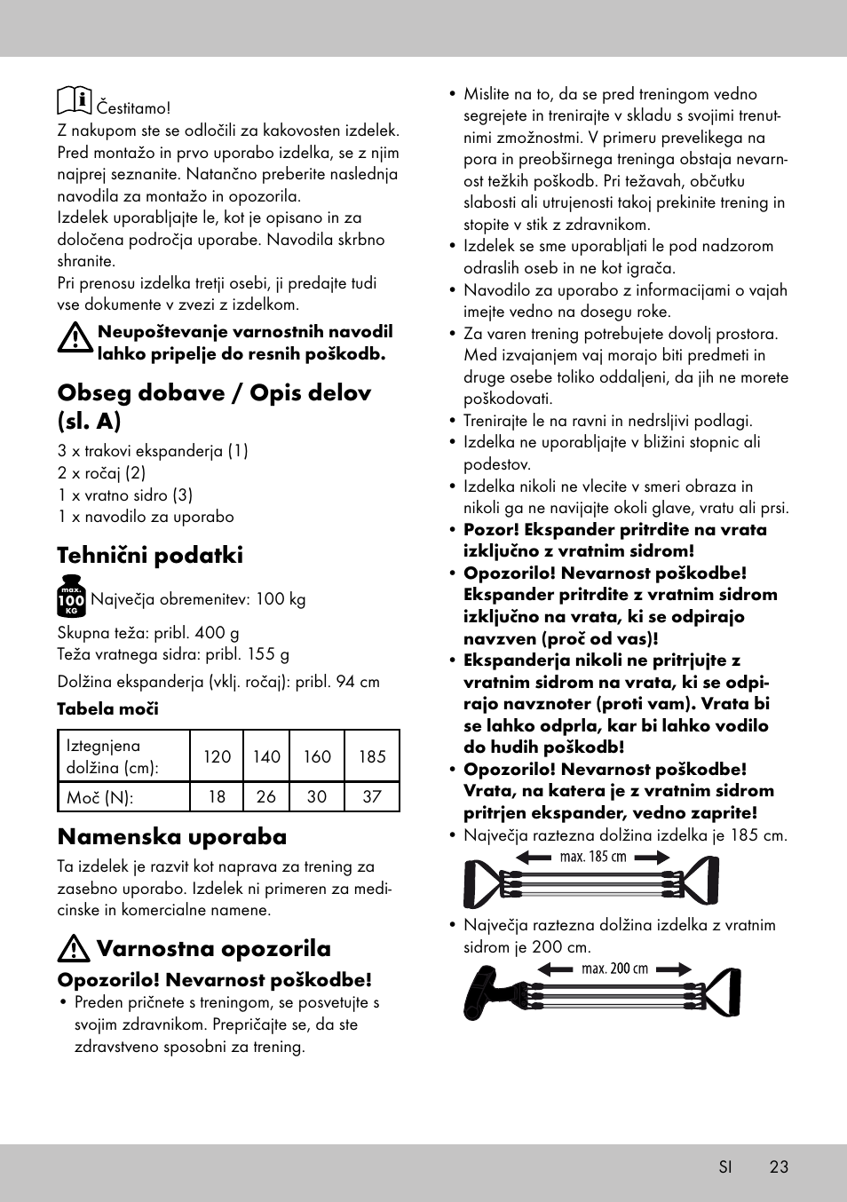 Obseg dobave / opis delov (sl. a), Tehnični podatki, Namenska uporaba | Varnostna opozorila | Crivit FE-1958 User Manual | Page 21 / 38