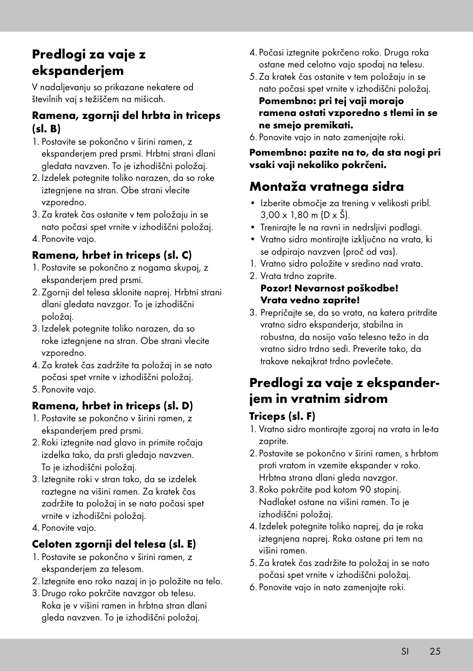 Montaža vratnega sidra, Predlogi za vaje z ekspanderjem | Crivit FE-1958 User Manual | Page 23 / 38