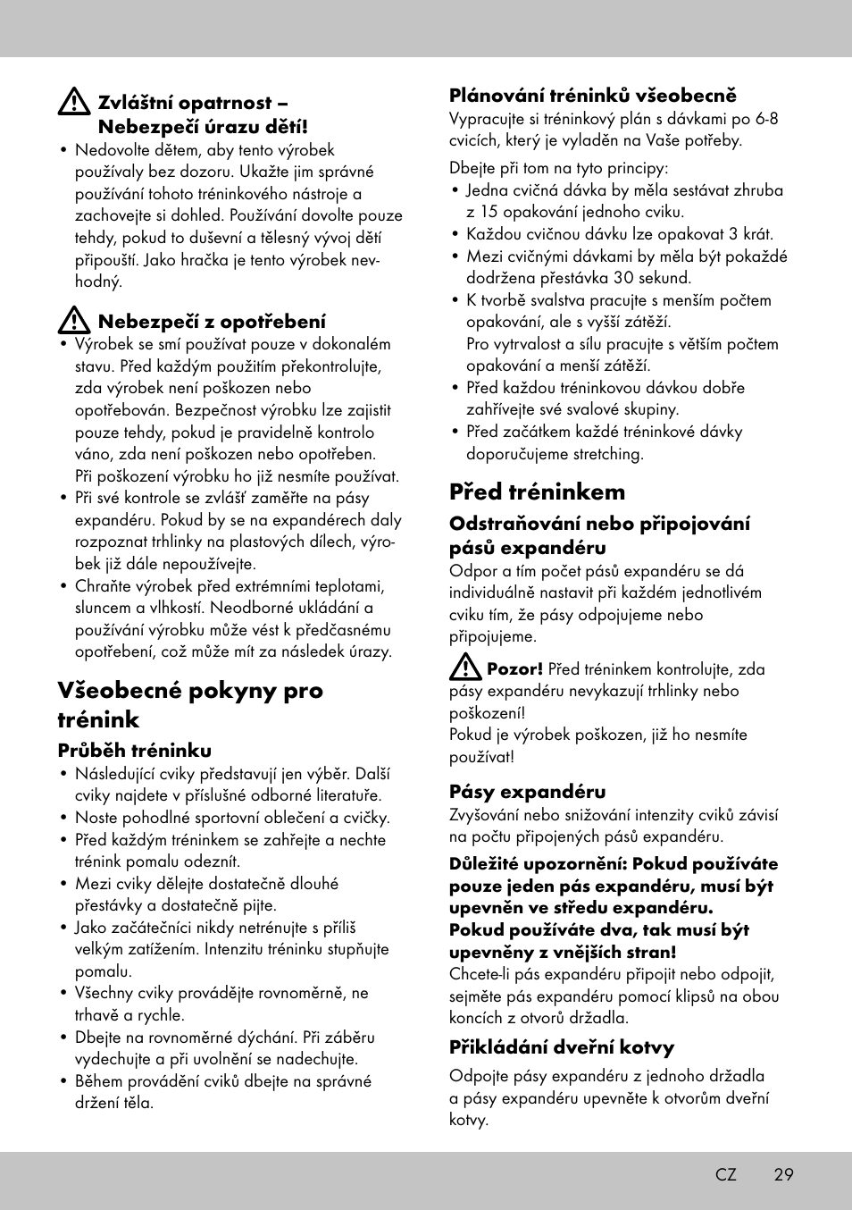 Všeobecné pokyny pro trénink, Před tréninkem | Crivit FE-1958 User Manual | Page 27 / 38