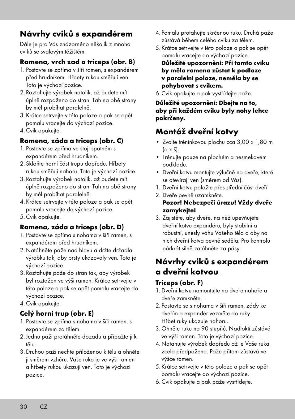 Návrhy cviků s expandérem, Montáž dveřní kotvy, Návrhy cviků s expandérem a dveřní kotvou | Crivit FE-1958 User Manual | Page 28 / 38