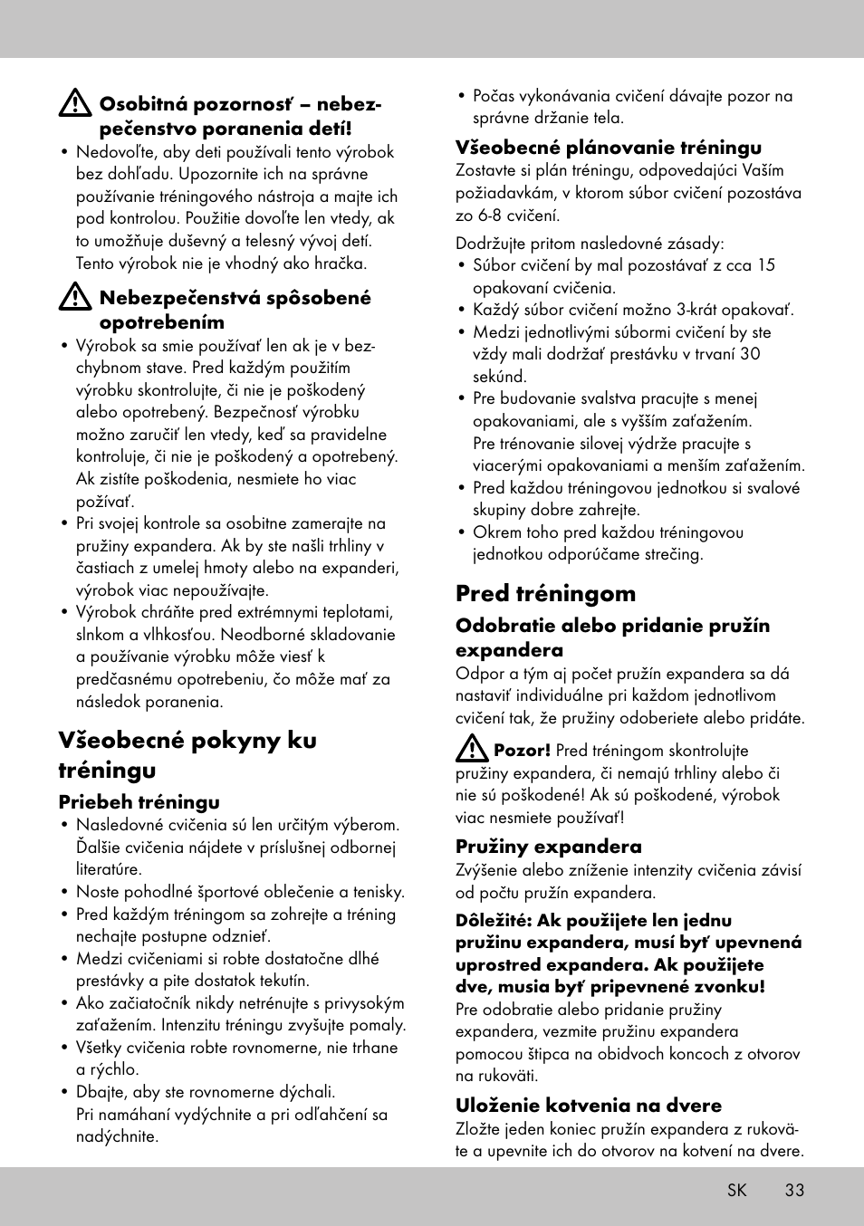 Všeobecné pokyny ku tréningu, Pred tréningom | Crivit FE-1958 User Manual | Page 31 / 38