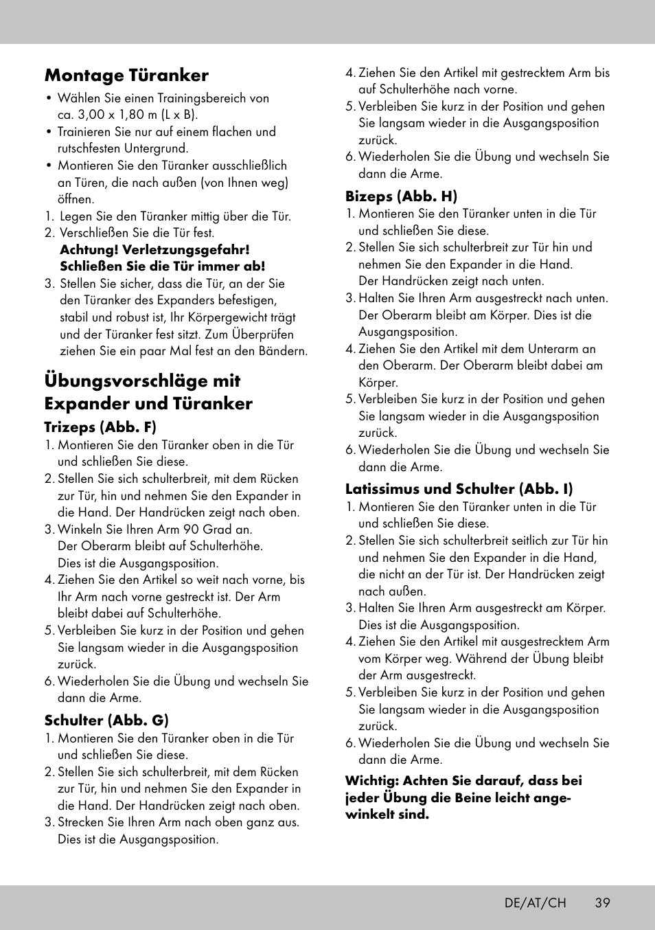 Montage türanker, Übungsvorschläge mit expander und türanker | Crivit FE-1958 User Manual | Page 37 / 38