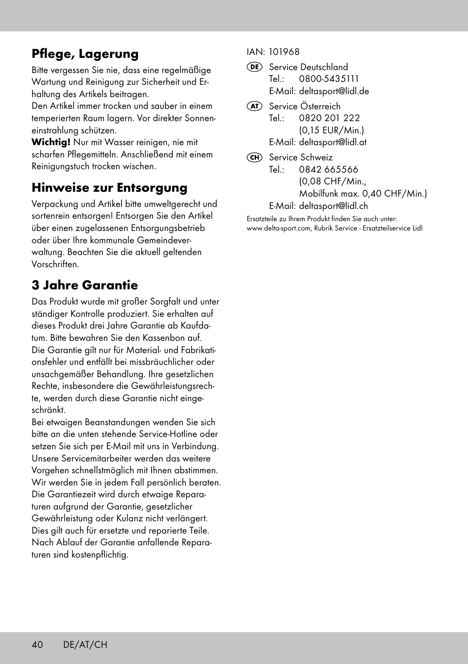Pflege, lagerung, Hinweise zur entsorgung, 3 jahre garantie | Crivit FE-1958 User Manual | Page 38 / 38
