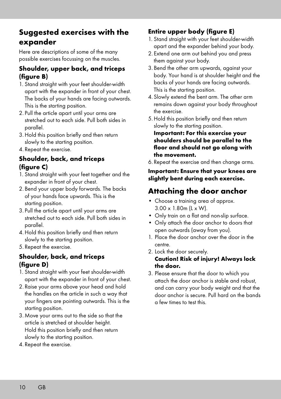 Attaching the door anchor, Suggested exercises with the expander | Crivit FE-1958 User Manual | Page 8 / 38