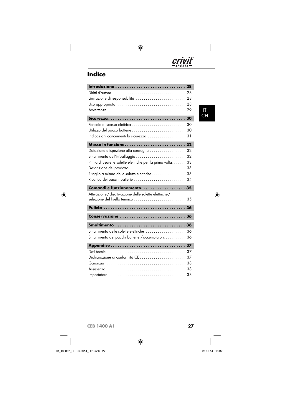 Indice, It ch | Crivit CEB 1400 A1 User Manual | Page 31 / 54