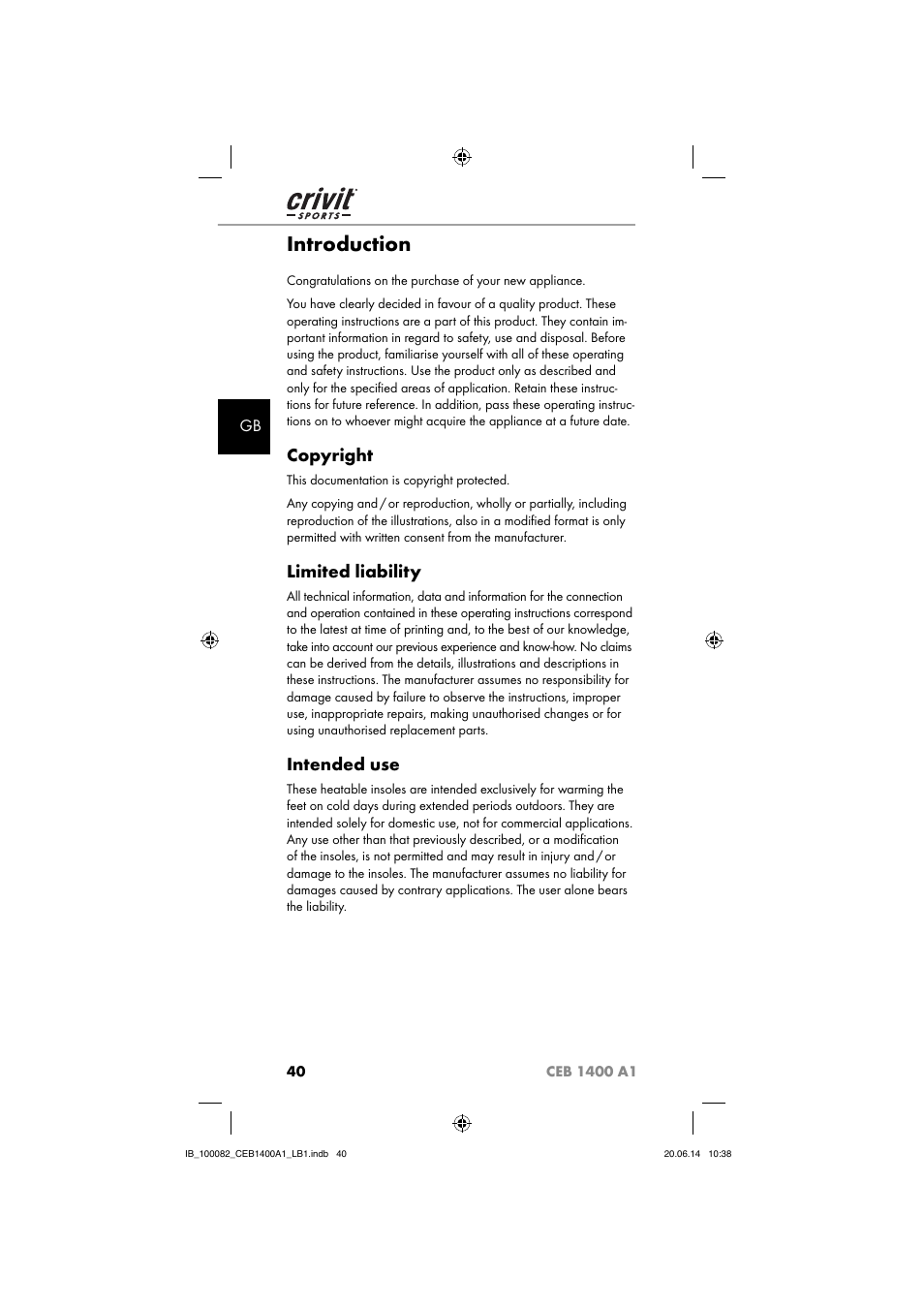 Introduction, Copyright, Limited liability | Intended use | Crivit CEB 1400 A1 User Manual | Page 44 / 54