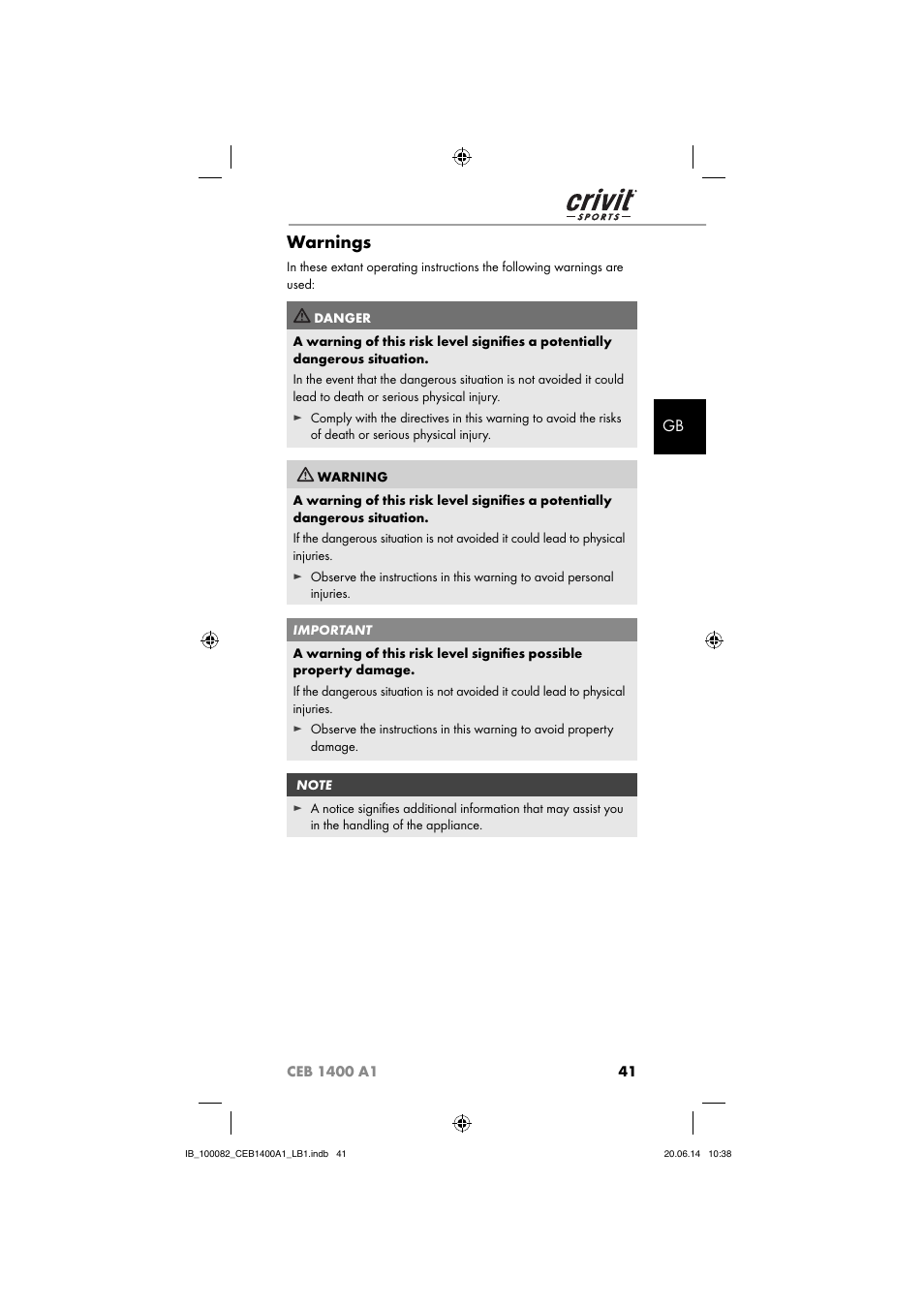 Warnings | Crivit CEB 1400 A1 User Manual | Page 45 / 54