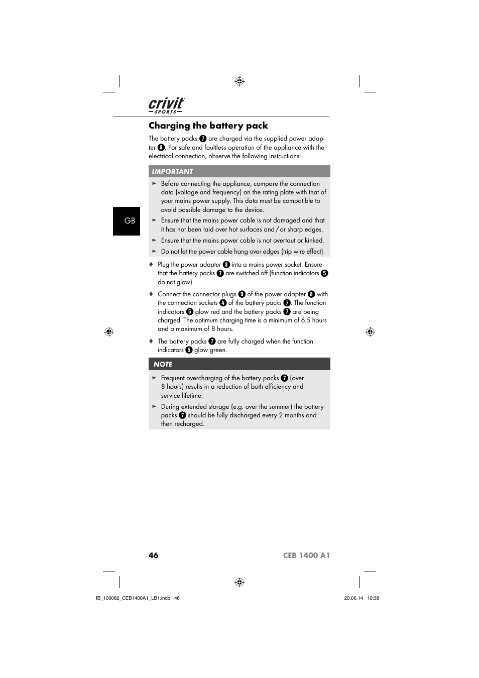 Charging the battery pack | Crivit CEB 1400 A1 User Manual | Page 50 / 54