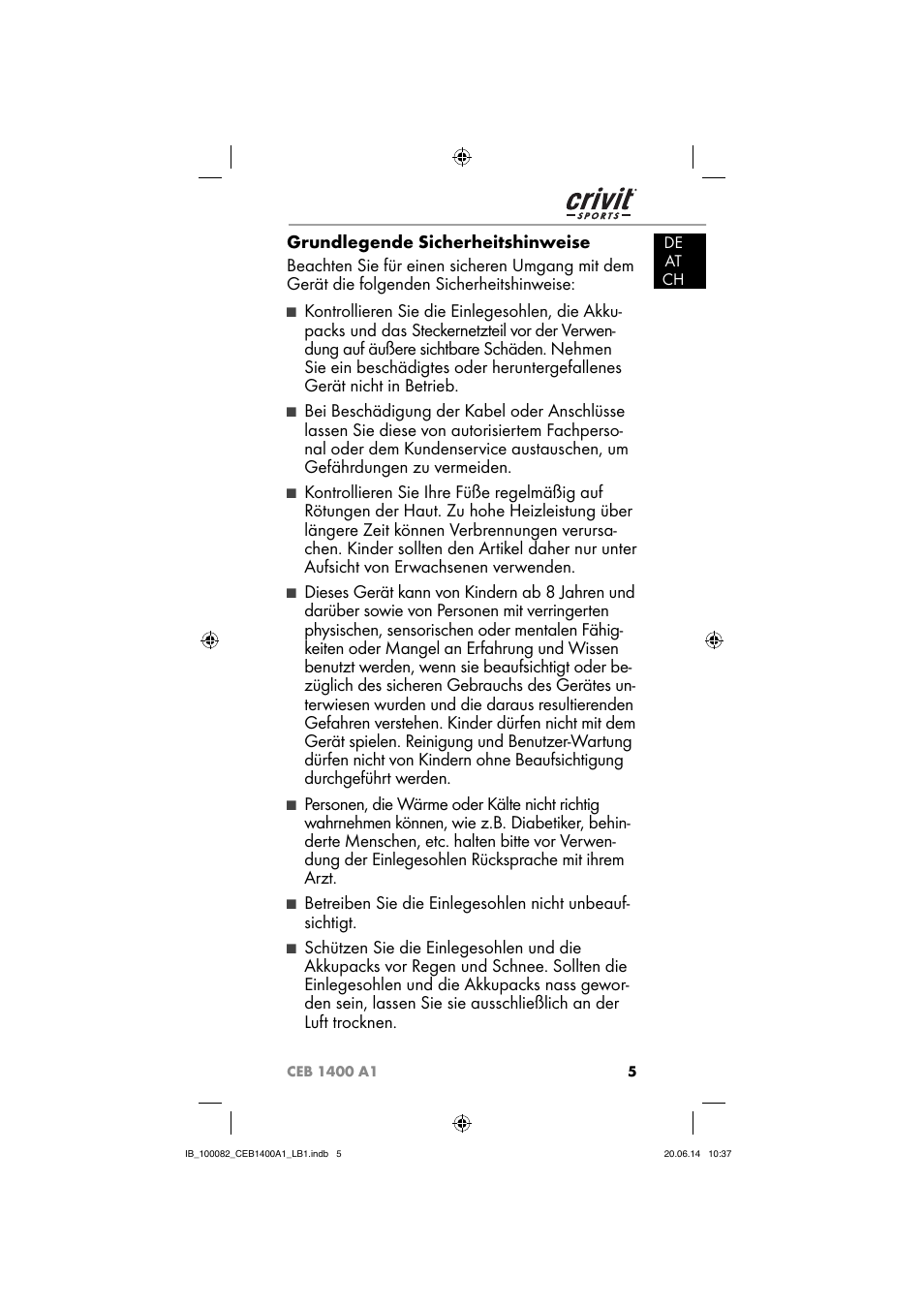 De at ch | Crivit CEB 1400 A1 User Manual | Page 9 / 54