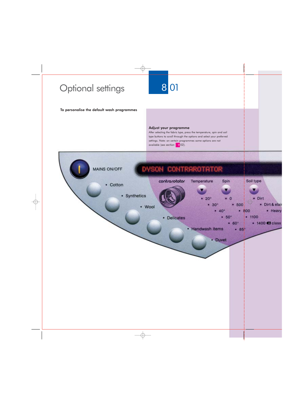 801 optional settings | DYSON CRO2 User Manual | Page 14 / 24