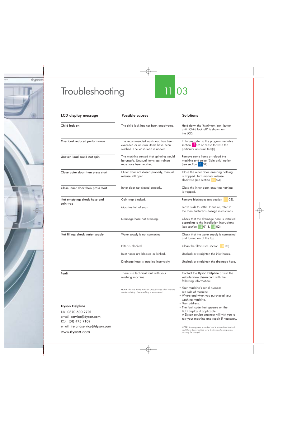 11 03 troubleshooting | DYSON CRO2 User Manual | Page 23 / 24