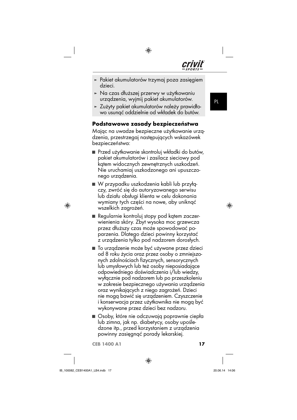 Pakiet akumulatorów trzymaj poza zasięgiem dzieci | Crivit CEB 1400 A1 User Manual | Page 21 / 80